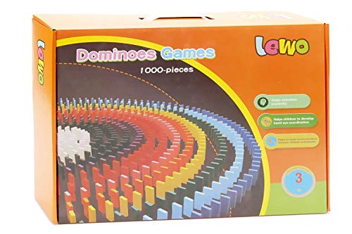 Lewo 1000 PCS Dominoes Set for Kids Wooden Building Blocks Bulk Dominoes Racing Tile Games with Extra 11 Add-on Blocks and Storage Bag