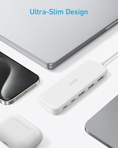 Anker USB C Hub, 5-in-1 USBC to HDMI Splitter with 4K Display, 1 x Powered USB-C 5Gbps & 2×Powered USB-A 3.0 5Gbps Data Ports for MacBook Pro, MacBook Air, Dell and More (White) - color: White