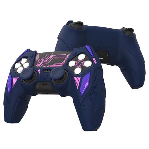PlayVital Silicone Skin Set for PS5 Controller - Mecha Rhino Design, Anti-Slip Grip Cover Protector Compatible with Charging Dock, with Thumb Grips & Touchpad Sticker - Midnight Blue Purple - color: Midnight Blue & Purple
