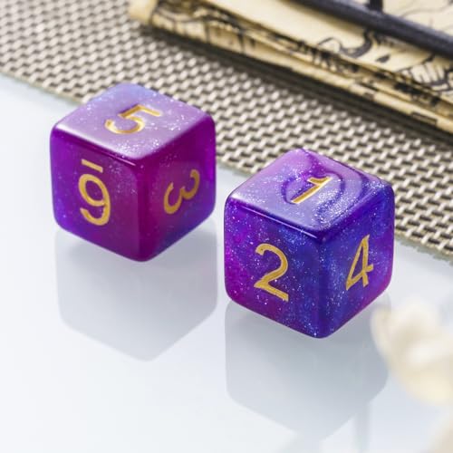 10 Pieces Polyhedral Dice Set D6 Dice 16mm Acrylic 6 Sided Dice Game Dice for Dungeons and Dragons RPG MTG DND Dice Table Games (Starry Purple Blue) - color: Starry Purple Blue