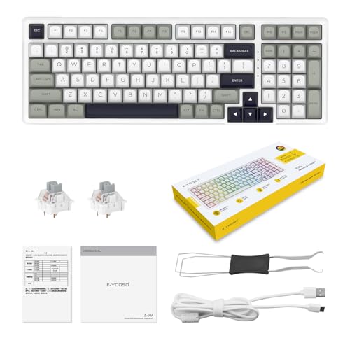 HUO JI Z-99 Wired Mechanical Keyboard, Creamy Sound, Hot Swappable Pre-lubed Linear Switches, Gasket Structure with Sound Dampening Foam, RGB Backlit, 99 Keys Custom Gaming Keyboard for PC/Mac,Gray - color: White Gray