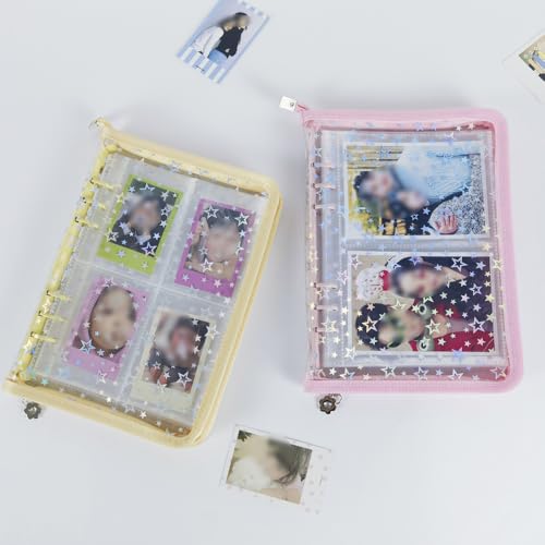 Kpop Photocard Binder with 6 Stickers Sheet & 50 Shinning Protective Sleeves Kpop Photocard Holder Book with Kpop Photocard, A5 Binder Photocard Album 30 Inner Pages with 240 Pockets (Yellow) - color: Yellow