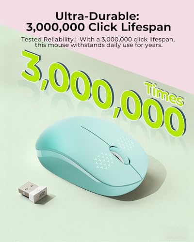 seenda Wireless Mouse for Laptop, 2.4G Noiseless Mouse with USB Receiver - Optical Tracking Portable Computer Mice for Chromebook, PC, Tablet, Windows System, 24 Months Battery Life - Mint Green - color: Mint Green