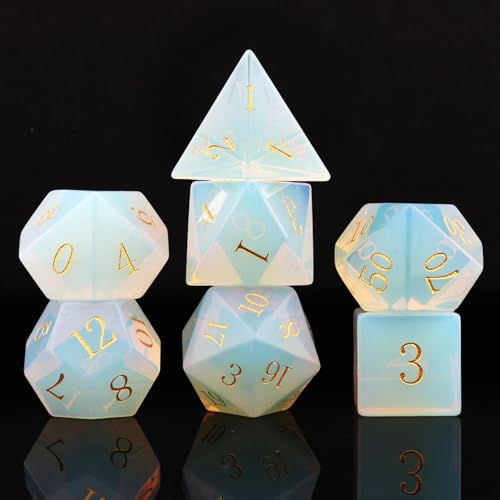 Haxtec Opal Dice Gemstone Polyhedral DND Dice Set with Premium Dice Case Compatible with Dungeons and Dragons Role Playing Board Games D&D Gift - color: White Gold-opal