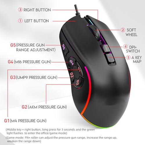 Zyyini RGB Gaming Mouse, 6 Adjustable 800-12800 DPI Wired Macro Mouse, 10 Programmable Buttons, 14 Lighting Effects, for PC Computer Game Office