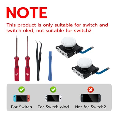 Mcbazel White 3D Replacement Joystick Analog Thumb Stick for Switch/Switch OLED Joy-Con(NOT for Switch 2), Replacement Tool Kit for Switch Lite and Switch Joycon Controller with +&Y-Screwdriver, Pry Tool, Tweezer - color: White