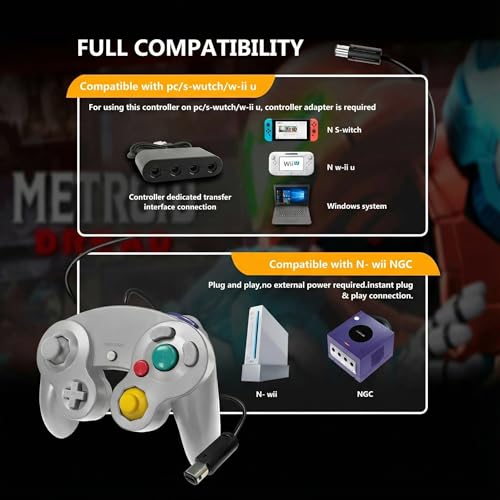 FIOTOK Gamecube Controller,Wired Controller for Wii & Gamecube (Sliver) - color: Sliver
