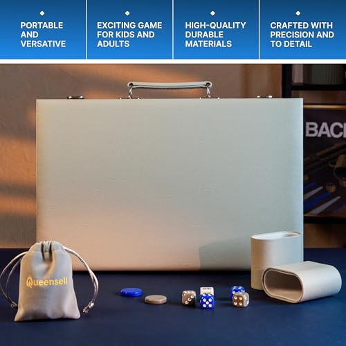 Large Gray Backgammon Set for Adults - Classic Board Game for 2 Players Adults and Kids - Premium 15 Inch Backgammon Board with 32 Playing Pieces in Quality PU Leather Case - style: Premium Grey