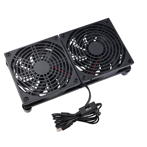 Quiet Dual 120mm USB Fan Dual-Ball Bearings, USB Fan 5V, with L/M/H 3-Degree Speed Controller High Airflow Cooling Fan for Router Modem Receiver DVR PlayStation Xbox TV Box - size: Dual 120mm