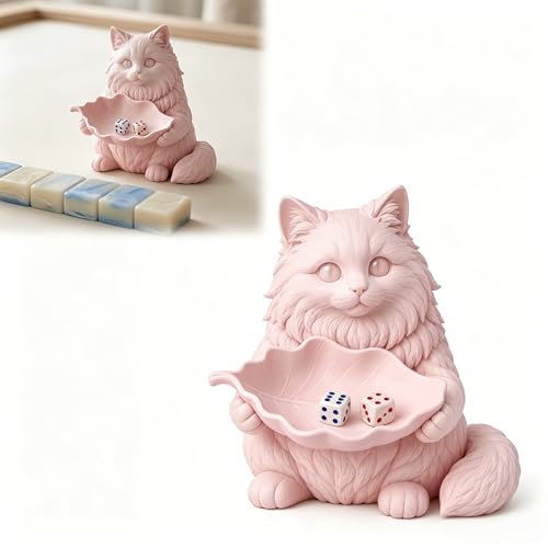 American Mahjong Dice Tray, Ragdoll Cat Dice Holder, Mahjong Dice Rolling Tray, Tabletop Game Accessory for American Mahjong Players,Pink - color: Pink