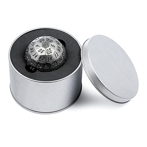 DNDND Iron D100 Metal Dice Set Single 50mm 100 Sided Die with Metal Case and Velvet Pouch for Table Game Dungeons and Dragons (Iron with Black Number) - color: Iron With Black Number