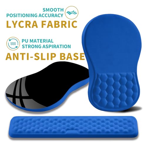 Hokafenle 2 in 1 Ergonomic Mouse Pad Wrist Support & Wrist Rest for Computer Keyboard Set, with Relieve Carpal Tunnel Pain Massage Bulge and Full Memory Gel Design (2In1 Set, Dg Blue) - color: Hk016-dg Blue