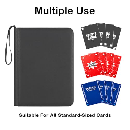 Prilino Ringless Trading Card Binder, 9 Pocket, 432 Storage Capacity, Black | Premium Double-Sided PU Leather & Side Load Design, Smooth Page Turning, Tight Zip Closure, Conveniently Fits Sleeved Cards - color: Black