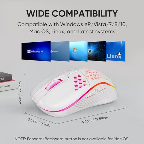 MELOGAGA Wireless Gaming Mouse RGB Rechargeable Lightweight Honeycomb White | 7-Color LED Light, 4 DPI Levels, USB-C Recharge & Stable 2.4G Wireless for PC Mac Laptop Desktop Computers - color: Wireless_White