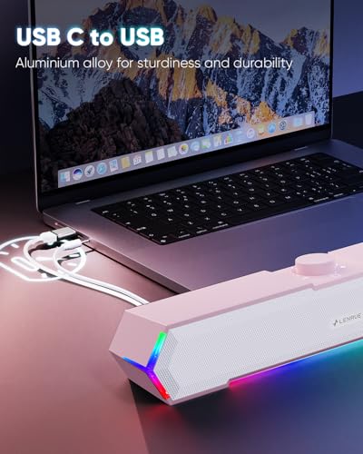 LENRUE G11 Computer Speakers for Desktop, Touch Lights PC Speakers with Surge Clear Sound, USB C/USB Powered for Computer Desktop PC Laptop Monitor(Pink) - color: Pink
