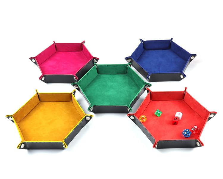 Hexagonal Folding Dice Tray, PU Leather and Velvet, Foldable Rolling Tray for Tabletop Board Games, Multiple Colors