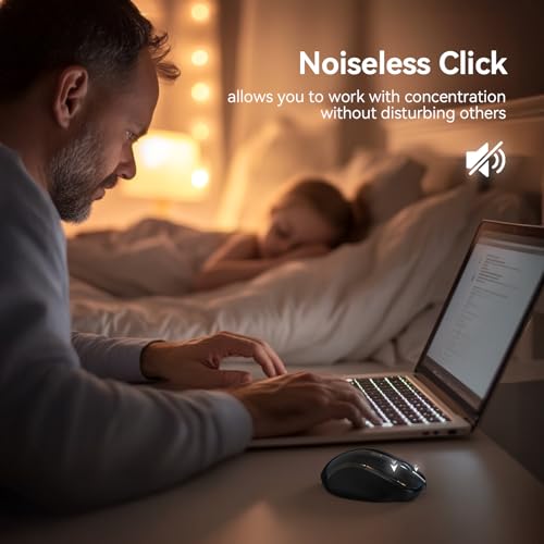 TECKNET Rechargeable Jiggler Wireless Mouse, Dual-Mode Connectivity, Black | Silent USB A & Bluetooth Mouse, 6 Adjustable DPI, 6 Buttons, Ergonomic Design, Long Battery Life, Multi-Device Compatibility - color: Black