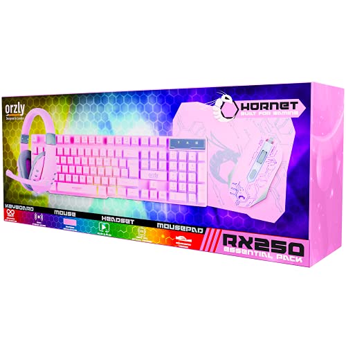 Pink Gaming Keyboard and Mouse Headset Headphones and Mouse pad, Wired LED RGB Backlight Bundle Pink PC Accessories for Gamers and Xbox and PS4 PS5 Nintendo Switch Users - 4in1 Edition Hornet RX-250 - color: Pink