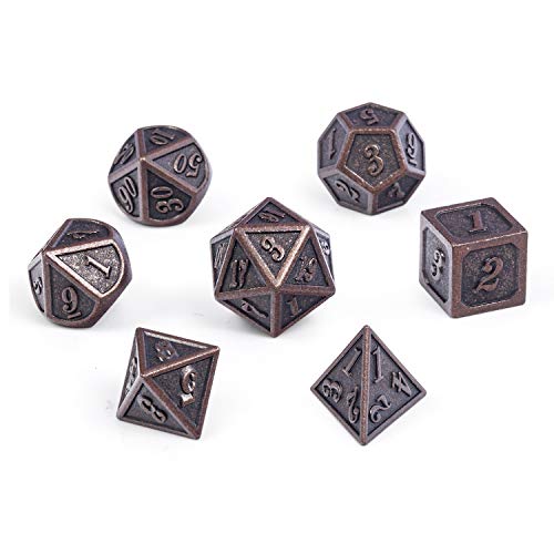 D&D Metal Dice Set, DNDND 7PCS Metallic Ancient Copper Dice with Metal Case for DND Dungeons and Dragons Table Games Roly Playing Rolling - color: Ancient Copper
