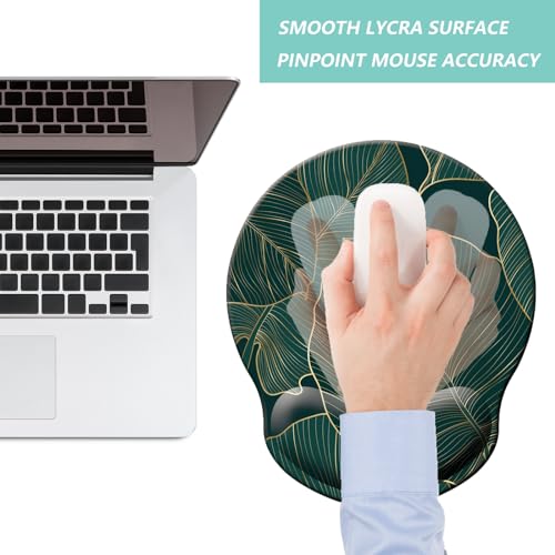 Mouse Pad with Wrist Support, Ergonomic Mouse Pad with Memory Foam Wrist Rest Cushion, Non-Slip Rubber Base Gaming Mice Pad for Home Office Computer Laptop, Green Leaves - color: Green leaves