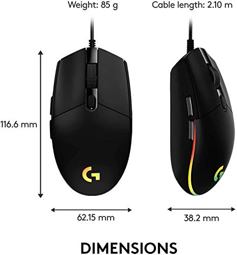 Logitech G203 LIGHTSYNC Wired Gaming Mouse, 8,000 DPI, Rainbow Optical Effect RGB, 6 Programmable Buttons, On-Board Memory, PC/Mac Computer, Laptop Compatible - Black (Renewed)