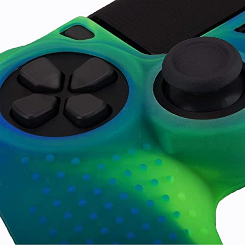 PS4 Controller DualShock4 Skin Grip Anti-Slip Silicone Cover Protector Case for Sony PS4/PS4 Slim/PS4 Pro Controller with 2 Thumb Grips (Green and Blue Stripes) - color: Green and Blue Stripes