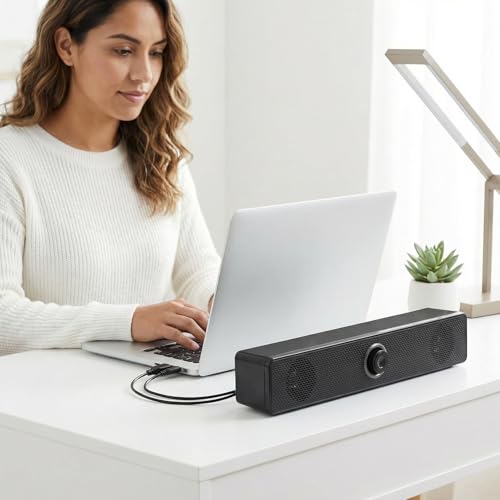 HOMSFOU Sound Bar System 2.0 Stereo Desktop Speaker for Tv Pc Mobile Devices Compact Home Soundbar with Clear Audio Easy Setup and Portable Design 12.40X2.20X2.20In