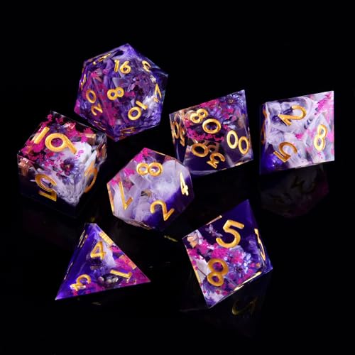 DND Dice Set, 7 Pcs Sharp Edge D&D Dice Polyhedral Resin Dice for Dungeons and Dragons RPG MTG Role Playing Table Games - color: Purple-1