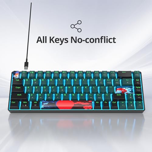 Portable 60% Mechanical Gaming Keyboard Blue/Black, Blue LED Backlit Wired Key Board with Red Switch, Compact 68 Keys Mini Office Keyboards for Laptop PC (68 Soundwave A/Red Switch) - color: 68 Soundwave A/Red Switch