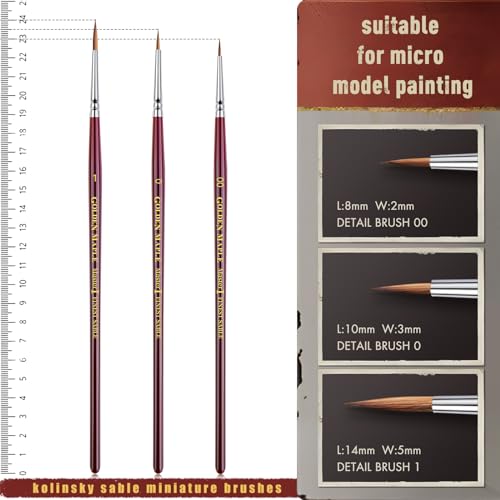 Kolinsky Sable Miniature Paint Brushes, Professional Fine Detail Paint Brushes, Golden Maple Round Point Paint Brush for Miniatures, Watercolor Details, Figures & Acrylic - Size 00, 0, 1 - size: 00 0 1 Round Point