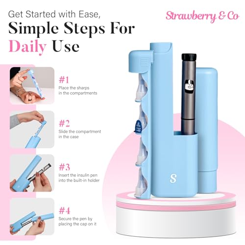 STRAWBERRY & CO Insulin Cooler Travel Case - Built-in Sharps Dispenser & Temperature-Control Organizer- TSA Approved Diabetic Pen Storage for Ozempic, Insulin Pens & Needles - Compact & Leak-Proof - color: Blue