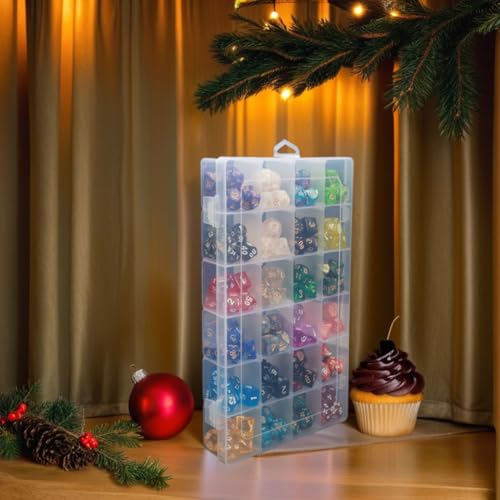 2 Pack DND Dice Storage Box Each 24 Grids Polyhedral Dice Organizer with Removable Dividers Holding Up to 1600 Dices Small Craft Containers for Dice Collectors or RPG D&D Games (Box only) - size: Box only