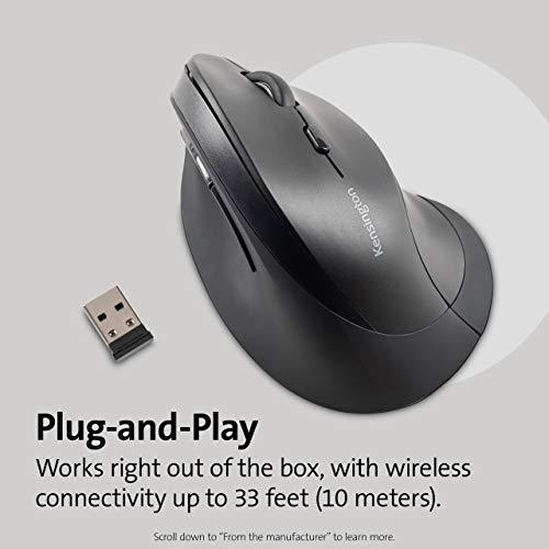 Kensington Ergonomic Vertical Wireless Mouse (K75575WW), Grey/Black | Vertical grip reduces wrist strain, wireless connection, comfortable all-day use - size: Mid-Size