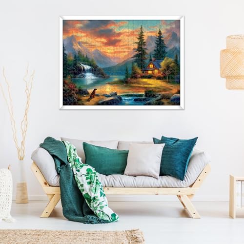 500 Piece Puzzle for Adult,Mountain Cabin by a Lake Jigsaw Puzzle for Adult Senior,Large Piece Puzzle with HD Print & Poster,nterlock Perfectly Frameable,Challenging Family Game Great Gift,20.5 x 15In - color: Black