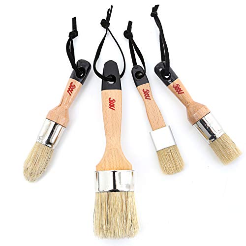 Modern Art Supplies Chalk Paint Brush Set - 4 Pcs for Furniture Painting | Includes 3 small wax brushes and 1 large bristle brush compatible with Annie Sloan and Fusion Mineral Paint