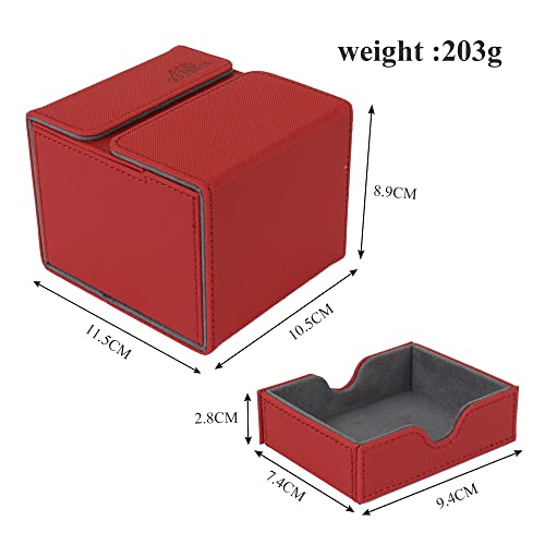 AEGIS GUARDIAN Card Deck Box with Dice Tray for MTG Cards, Commander Deck Box fit 150+ Sleeved Cards, PU Leather Card Storage Box Strong Magnet Deck Game Case for TCG CCG, Red - color: 3-2