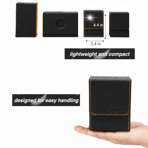 MTG Deck Box with Commander Display Window (Black&Orange, 1 window) | Holds 120 Single/100 Double-Sleeved Cards, Fit MTG/PTCG/OPTCG Cards, Strong Magnet, PU Leather, With 2 Dividers & 1 Toploader - color: Black and Orange
