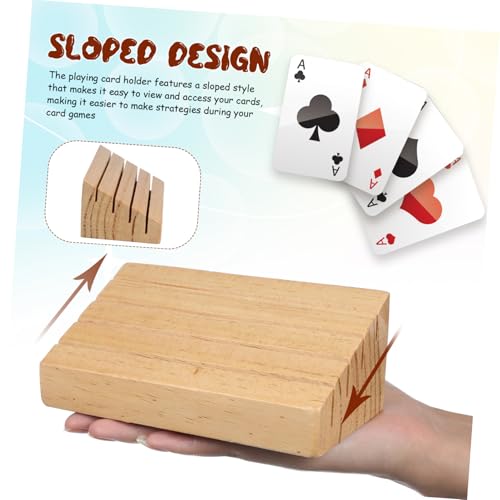 BESPORTBLE Wooden Playing Card Holder Display Stand Rustic Sloped Design for Game Cards Nonslip Base for Stability for and Seniors Compact