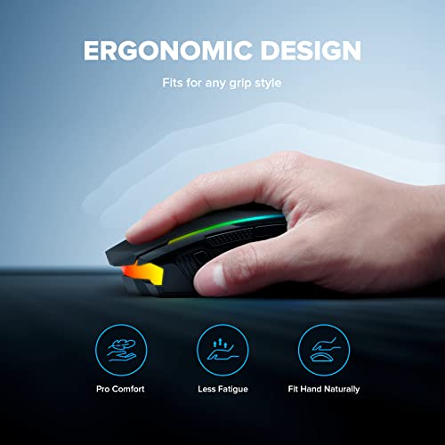Redragon Gaming Mouse, Wireless Mouse Gaming with 8000 DPI, PC Gaming Mice with Fire Button, RGB Backlit Programmable Ergonomic Mouse Gamer, Rechargeable, 70Hrs for Windows, Mac Gamer, Black - color: Black, style: 2.4G/ Wired