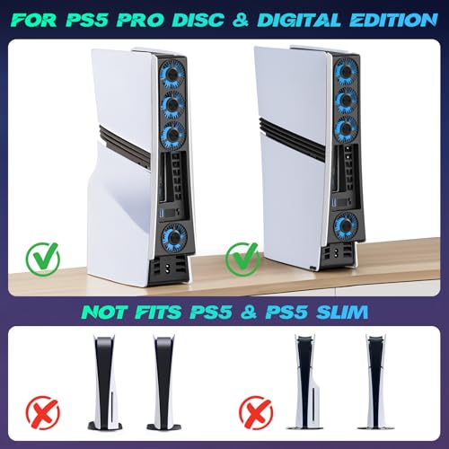 Ps5 Pro 4 Cooling Fans,Ps5 Pro Accessories Fans with USB 3.0,Efficient Quiet Cooler Fan with Adjustable Speed,Cooling Fan for PlayStation5 Pro Temperature-Controlled - color: Black
