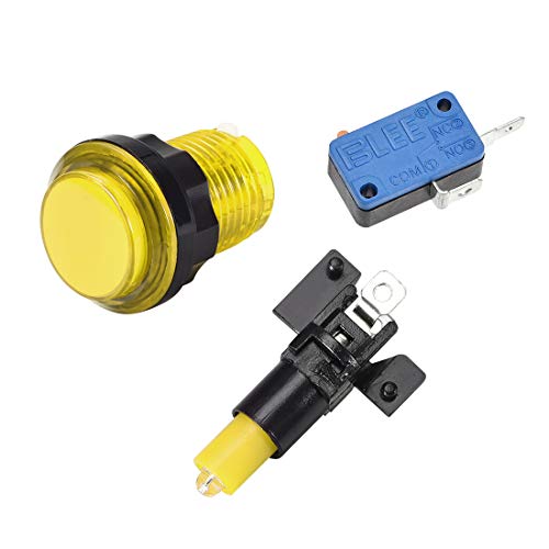 uxcell Game Push Button 33.5mm Round 12V LED Illuminated Push Button Switch with Micro Switch for Arcade Video Games Yellow 6pcs - color: Yellow
