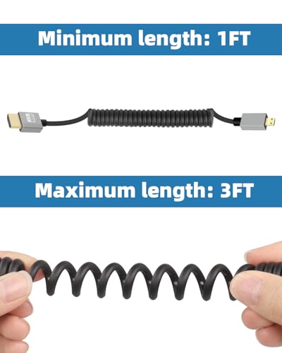 GELRHONR 4K Micro to HDTV Coiled Cable, 18Gbps 4K@60Hz Micro Male to Male HDTV2.0 Spiral Cord,for Cameras, Video Capture Cards (Straight) - style: Straight
