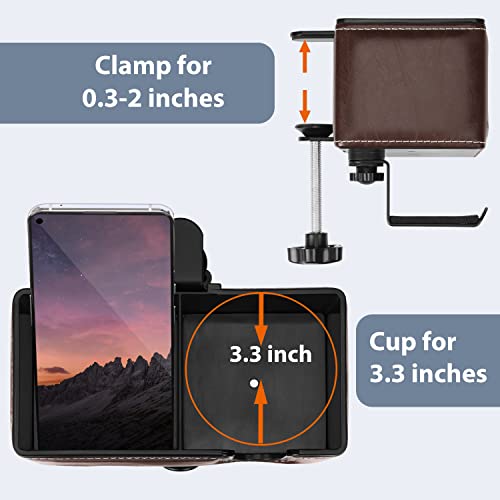 Desk Cup Holder Clip on Pen Holder Headphone Hanger Headset Stand Rotatable Clamp Hook Under Desk (Brown) - color: Brown