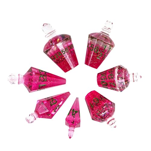 7PCS Potion DND Dice Set,Transparent Sharp Edge Dice Set D&D RPG Polyhedral Die,for Dungeons & Dragons, Pathfinder, and TTRPG Roleplaying Games.(Magenta) - color: Pink