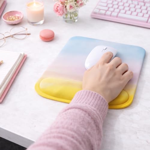 Ergonomic Memory Foam Mouse Pad with Wrist Support, Orange, Ultra-Smooth Surface, Anti-Slip Base (Yellow Pastel, Medium) - color: Yellow Pastel