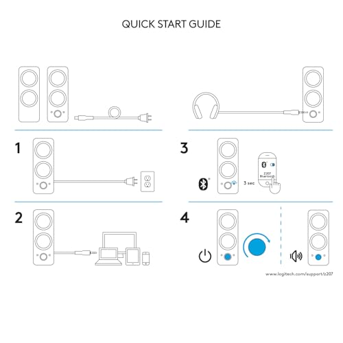 Logitech Z207 2.0 Stereo Computer Speakers with Bluetooth | 10 Watts peak power, active drivers with passive radiators, 3.5 mm input and headphone jack, ideal for PC setups - size: 9.5"x3.5"x4.9"