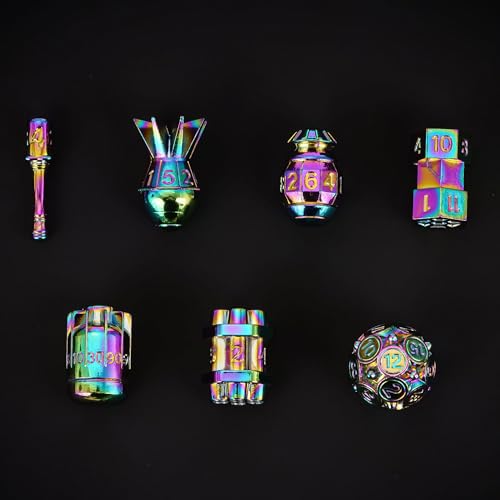 UDIXI Metal Dice Set D&D 7PCS RPG Polyhedral Metal DND Dice Set Rainbow | Bomb Shape, Solid Metal, Cool Design, Leather Pouch Pakaging, for Dungeons and Dragons Role Playing Games Tabletop Game - color: Colorful