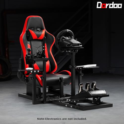 Dardoo Flight Racing Simulator Cockpit with Ergonomic Seat Fit for Logitech G29 G923, for Thrustmaster T150 Hotas Warthog,Adjustable Steering Wheel Stand,Excluding Wheel,Pedal,Handbrake & Joystick