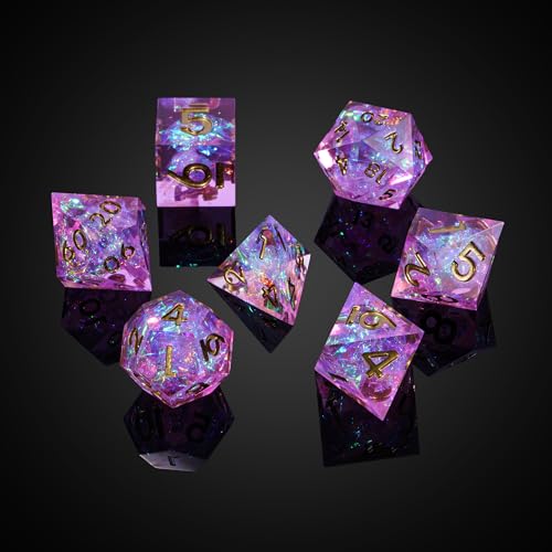 7PCS DND Dice Set,Handmade Sharp Edge Dice Set D&D RPG Polyhedral Die,for Dungeons and Dragons TTRPG Games Roleplaying Games Pathfinder,with Gift Box(Violet) - color: Violet