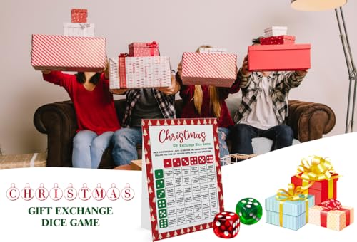 Exchange Dice Game, One Instruction Standing Sign with 2 Dice, Christmas Group Party Game, Xmas Gift Swap Game-SDGE02